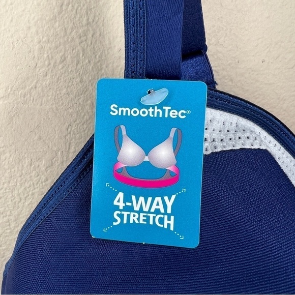 NEW XXL+ HANES BRA BLUE WITH LACE TRIM LINED WIREFREE CASUAL COMFORTABLE - Picture 4 of 9